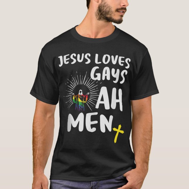 Camiseta Jesus ama Gay, Orgulho gay, Jesus LGBT Homens (Frente)