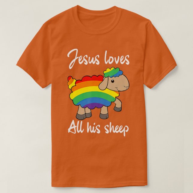 Camiseta Jesus Ama Toda Sua Ovelha LGBTQ Flag Sheep (Frente do Design)