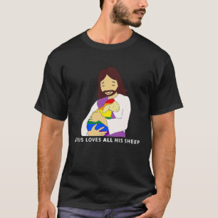 Camiseta Jesus Ama Todas as Suas Ovelhas Orgulho Gay Cristã