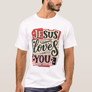 Camiseta Jesus Ama Você Gravação Vintage Tipografia Cristã