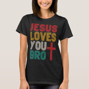 Camiseta Jesus Ama Você Irmão Fé Cristã Tipografia Retro