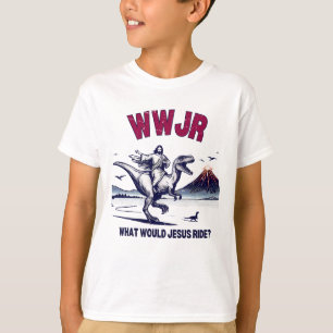 Camiseta Jesus Andando Dinossauro O Que Jesus Dirigiria?