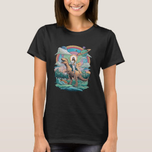 Camiseta Jesus Andando no Espaço T-Rex Dinossauro Meme Sci-