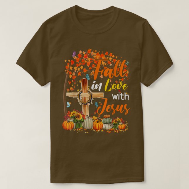 Camiseta Jesus Autumn Fall In Love With Jesus Christian Cro (Frente do Design)