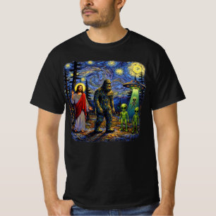 Camiseta Jesus Bigfoot Alienígenas Noite Estrelada — Furgão