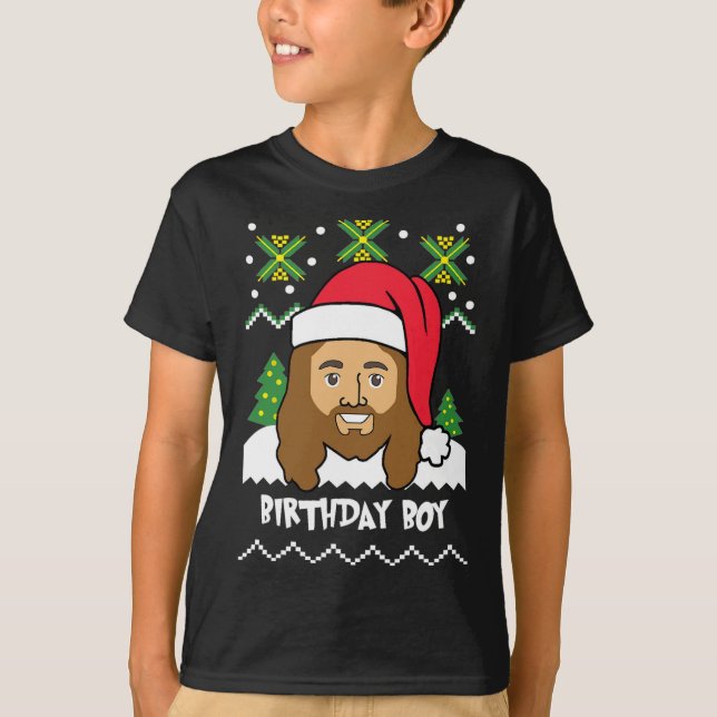 Camiseta Jesus Birthday Boy Ugly Christmas Style (Frente)