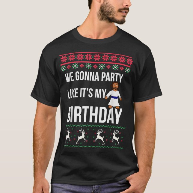 Camiseta Jesus Birthday Funny Holiday Ugly Christmas Sweate (Frente)