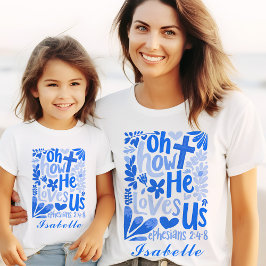 Camiseta Jesus Blue Ele Nos Ama Páscoa Mulher Nome Personal