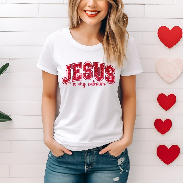 Camiseta Jesus bonitinho e modesto é minha sequência Namora (Cute and Trendy Jesus Is My Valentine Faux Sequin T-Shirt)