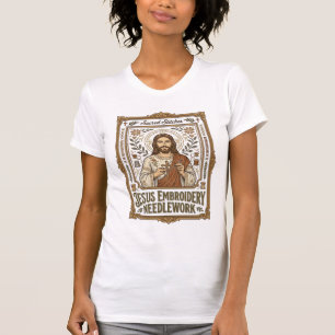 Camiseta Jesus Bordado Trabalho de Agulha Jesus Bordado Agu