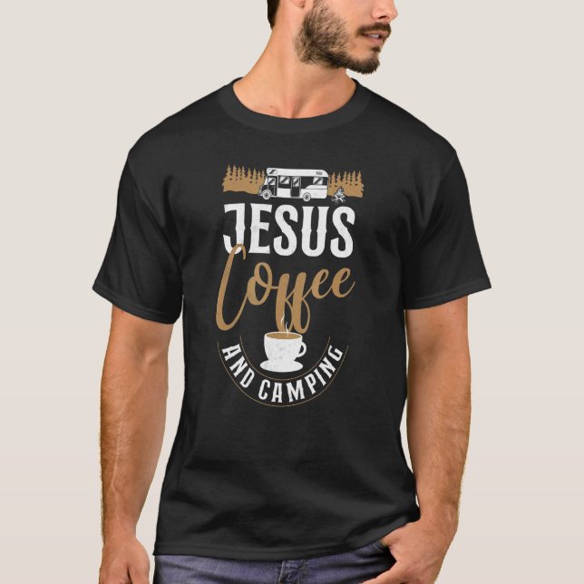 Camiseta Jesus Café acampando Motorhome Campervan (Frente)