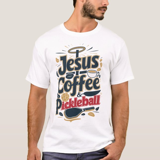 Camiseta Jesus, Café e Pickleball - Combinação de Fé e Dive (Frente)