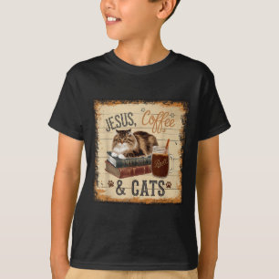 Camiseta Jesus Café Gatos Divertido Fofo Design Amantes de