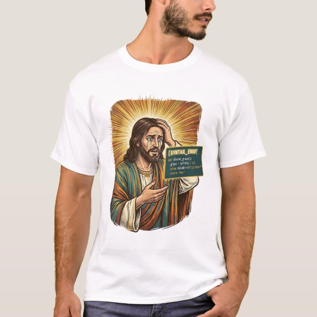 Camiseta Jesus chorando Erro de Sintaxe Programador Codific (Frente)