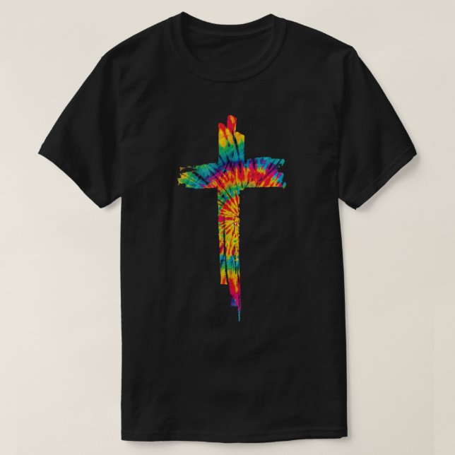 Camiseta Jesus Christian Cross Tie Dye Rainbow Religious Bi (Frente do Design)