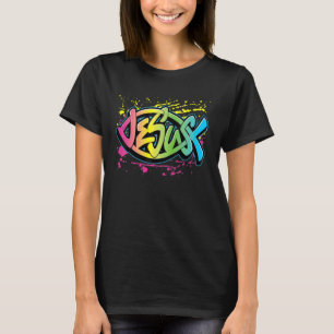 Camiseta Jesus Colorida em Forma de Peixe