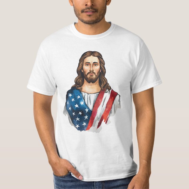Camiseta Jesus com bandeira americana (Frente)