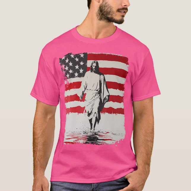 Camiseta Jesus com bandeira americana (Frente)