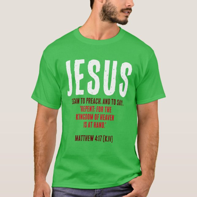 Camiseta JESUS Começou A Pregar. Cores de Natal (Frente)