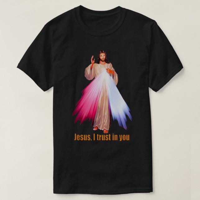 Camiseta Jesus, confio em você, imagem divina do Compaixão (Frente do Design)