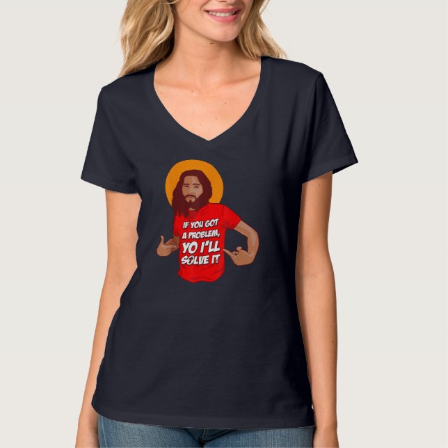 Camiseta Jesus Cristão Engraçado Meme Você Eu Resolverei o  (Frente)