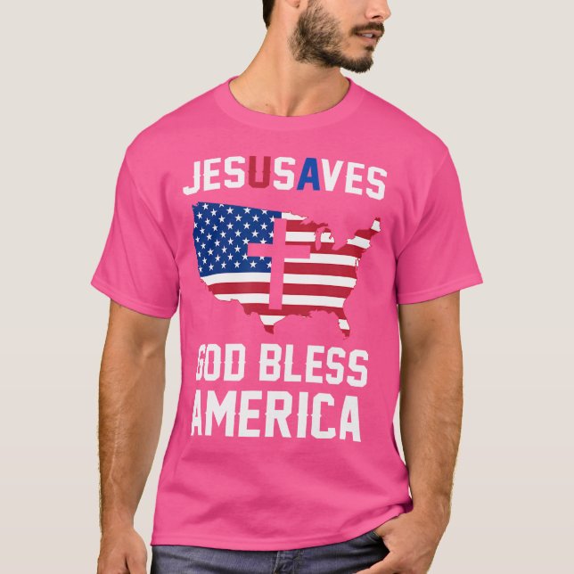 Camiseta Jesus Cristão Engraçado Salva Bles Patrióticos Eua (Frente)