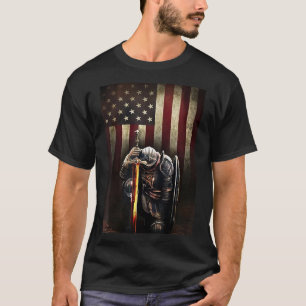 Camiseta Jesus Cristo Christian American Flag Cavaleiro Tem