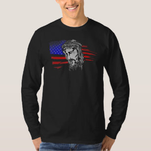 Camiseta Jesus Cristo EUA Bandeira Americana Distressed Vin