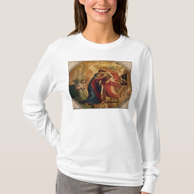 Camiseta Jesus Cristo que recebe o Virgin no céu (Frente)