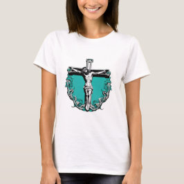 Camiseta Jesus Crucificação Páscoa Teal de Natal