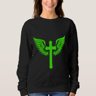 Camiseta Jesus Cruz com Asas de Anjo Gráfico Cristão Verde