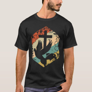 Camiseta Jesus Cruzando Símbolos Cristãos Dove Flor de Peix