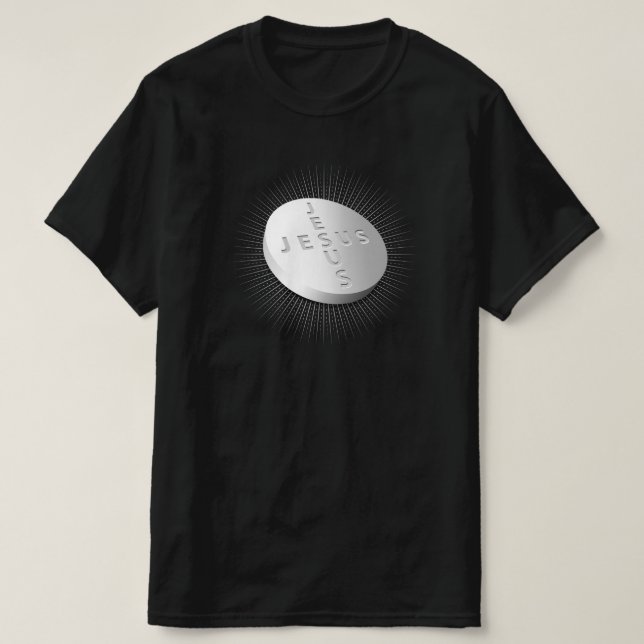 Camiseta Jesus Cures Pill Tablet Christian Cross Cura Deus (Frente do Design)