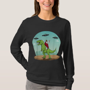 Camiseta Jesus Dirigindo Um Dinossauro Engraçado OVNI Alien