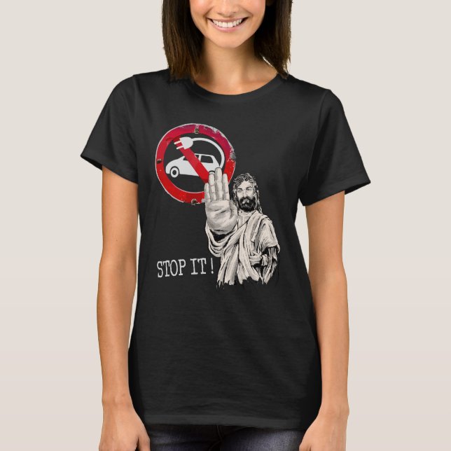 Camiseta Jesus diz não aos carros elétricos (Frente)