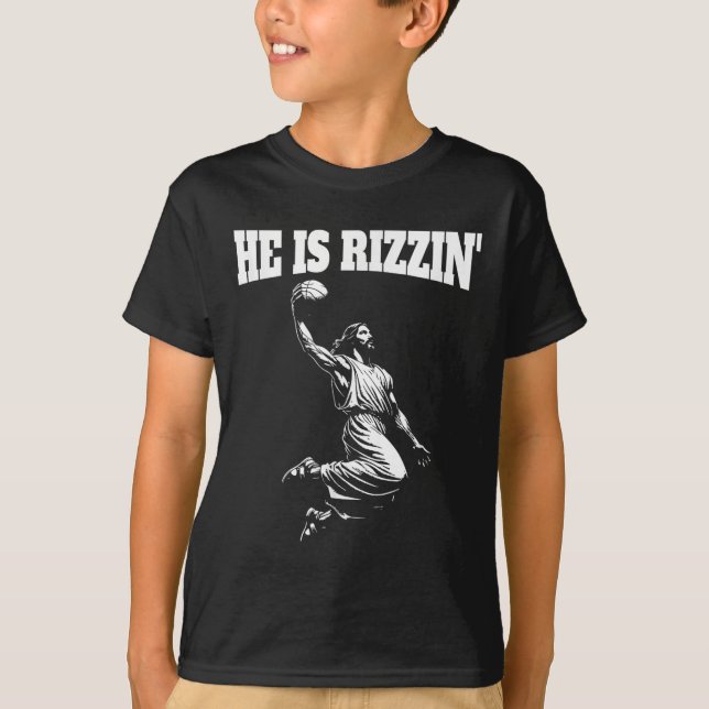 Camiseta Jesus Dunking Meme Céu Dunk De Basquete Ele É Ri (Frente)