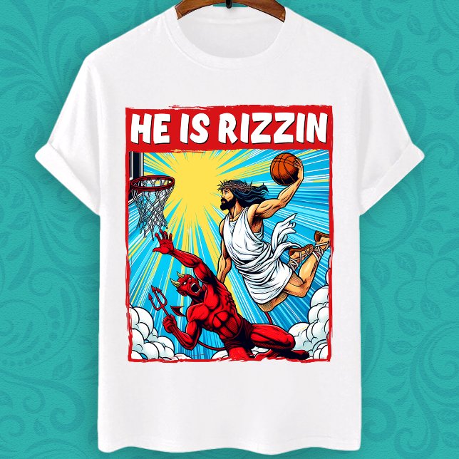 Camiseta Jesus Dunking na Satã ele é rizzin meme (Criador carregado)