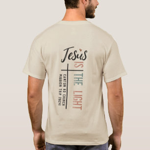 Camiseta "Jesus é a luz", seção personalizável no verso