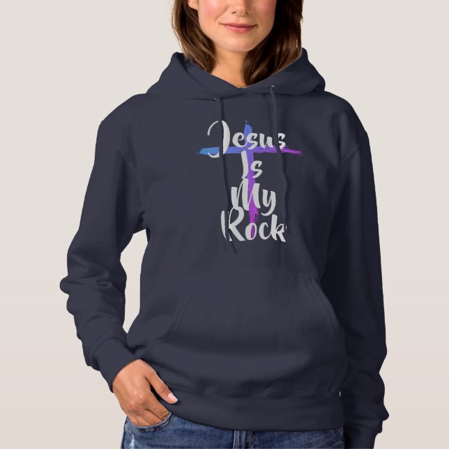 Camiseta Jesus é a minha pedra e é assim que eu tiro capuz (Frente)