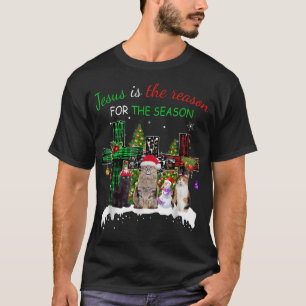 Camiseta Jesus É A Razão da Temporada de Natal Gato Jesus