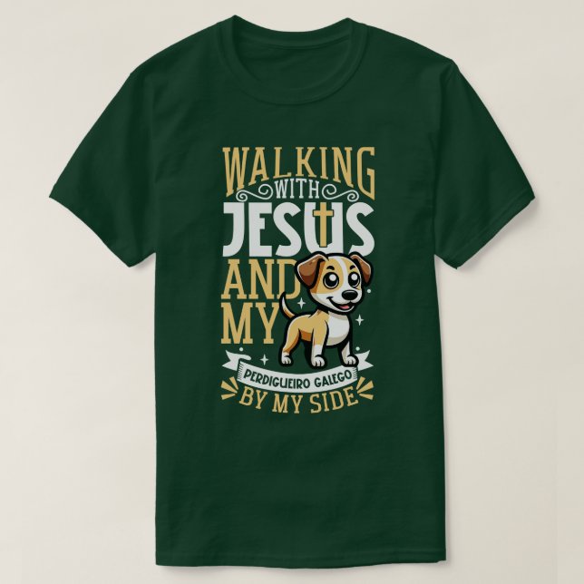 Camiseta Jesus e cão Perdigueiro Galego (Frente do Design)
