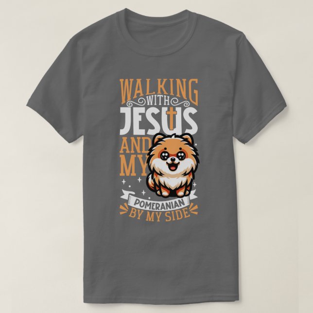 Camiseta Jesus e cão Pomeraniano (Frente do Design)
