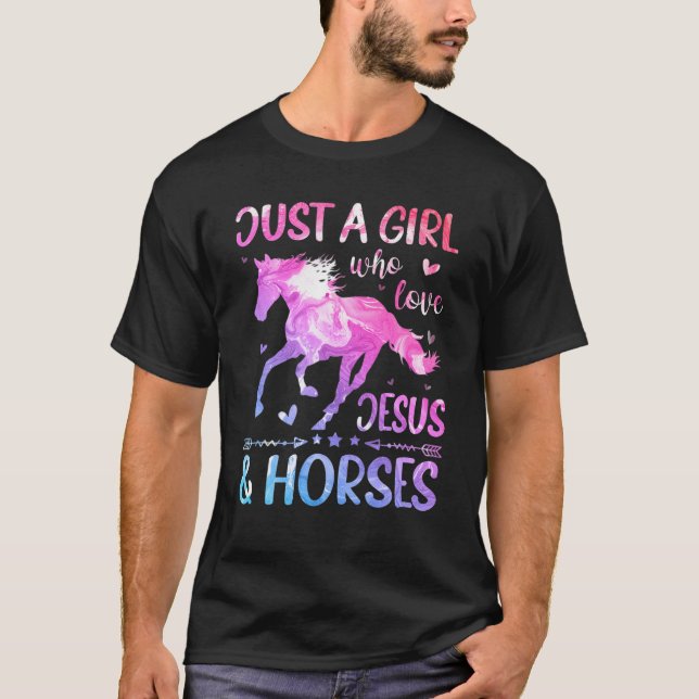 Camiseta Jesus E Cavalos, Presentes De Cavalo Para Meninas, (Frente)