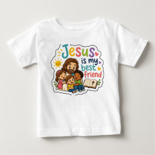 Camiseta Jesus é meu melhor amigo Crianças Simpáticas Crist