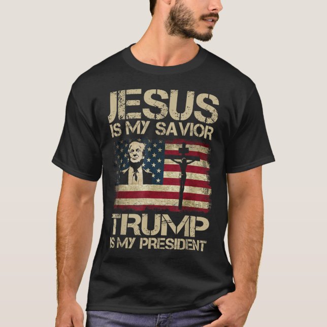 Camiseta Jesus é meu salvador é meu presidente Trump (Frente)