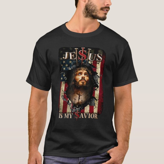 Camiseta Jesus é meu salvador Jesus, América Bíblia cristã (Frente)
