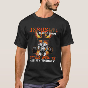 Camiseta Jesus É Meu Salvador Levantando Pesos São Minha Te