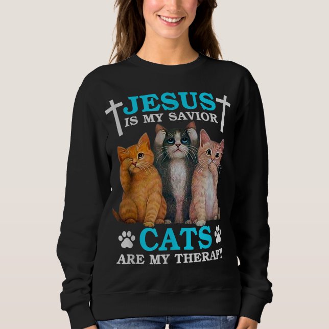 Camiseta Jesus é meu salvador os gatos são minha terapia cr (Frente)