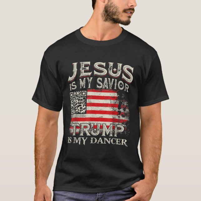 Camiseta Jesus É Meu Salvador Trump É Meu Dançarino Qr Trum (Frente)