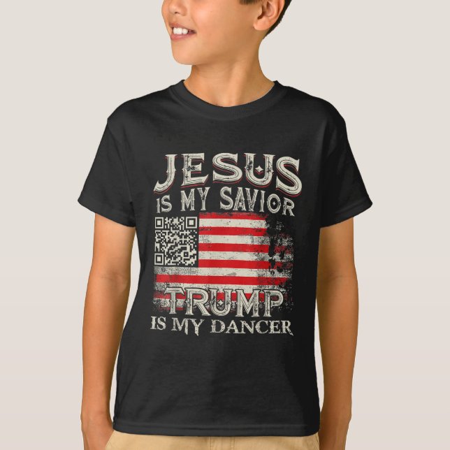 Camiseta Jesus É Meu Salvador Trump É Meu Dançarino Qr Trum (Frente)
